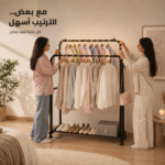 ستاند ملابس معدني زوجي بعجل (110×145 سم) + شريط إضاءة ليد ديكوري بالطاقة الشمسية - Image 3